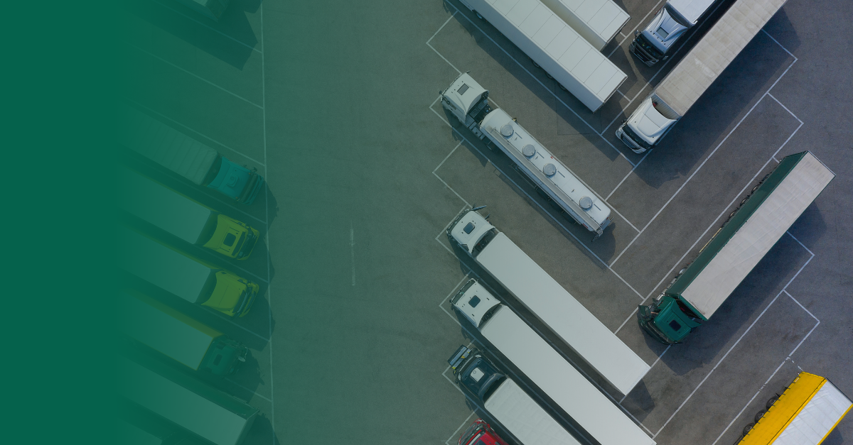 Aerial view of truck parking with gradient green overlay
