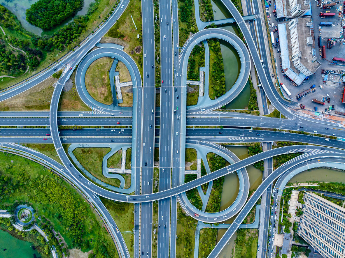Modern city overpass, urban traffic overlook