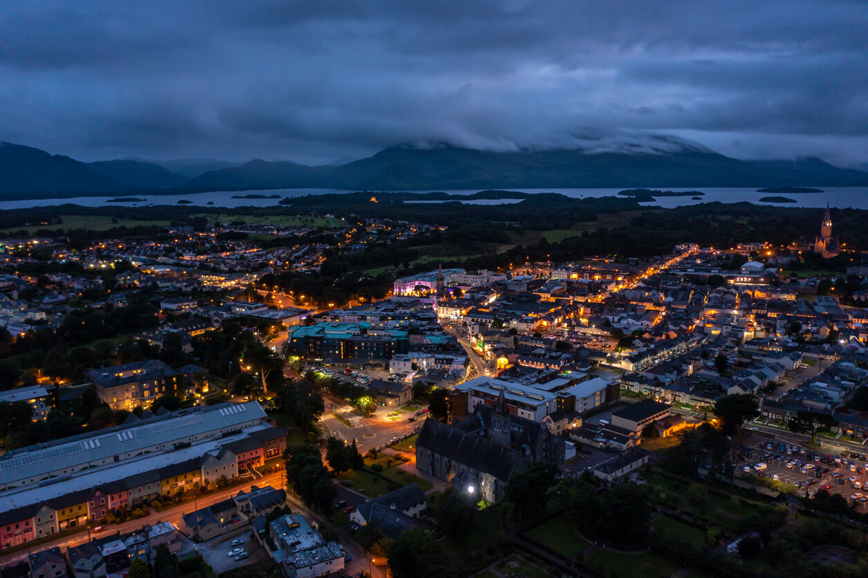 Aerial view of scenic tourist town of Killarney in county Kerry in Ireland