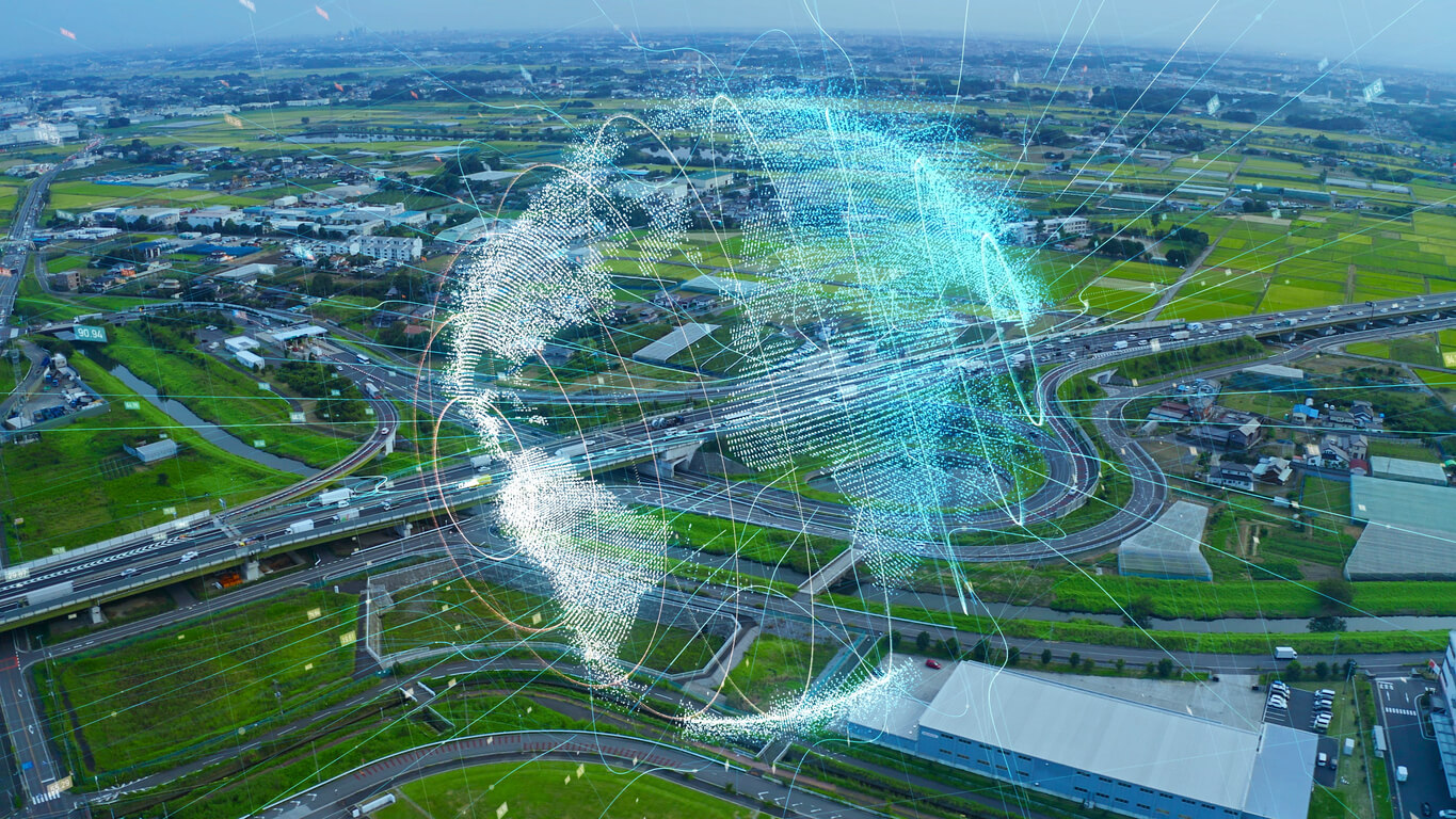 Transportation system concept - digital globe graphic over highway