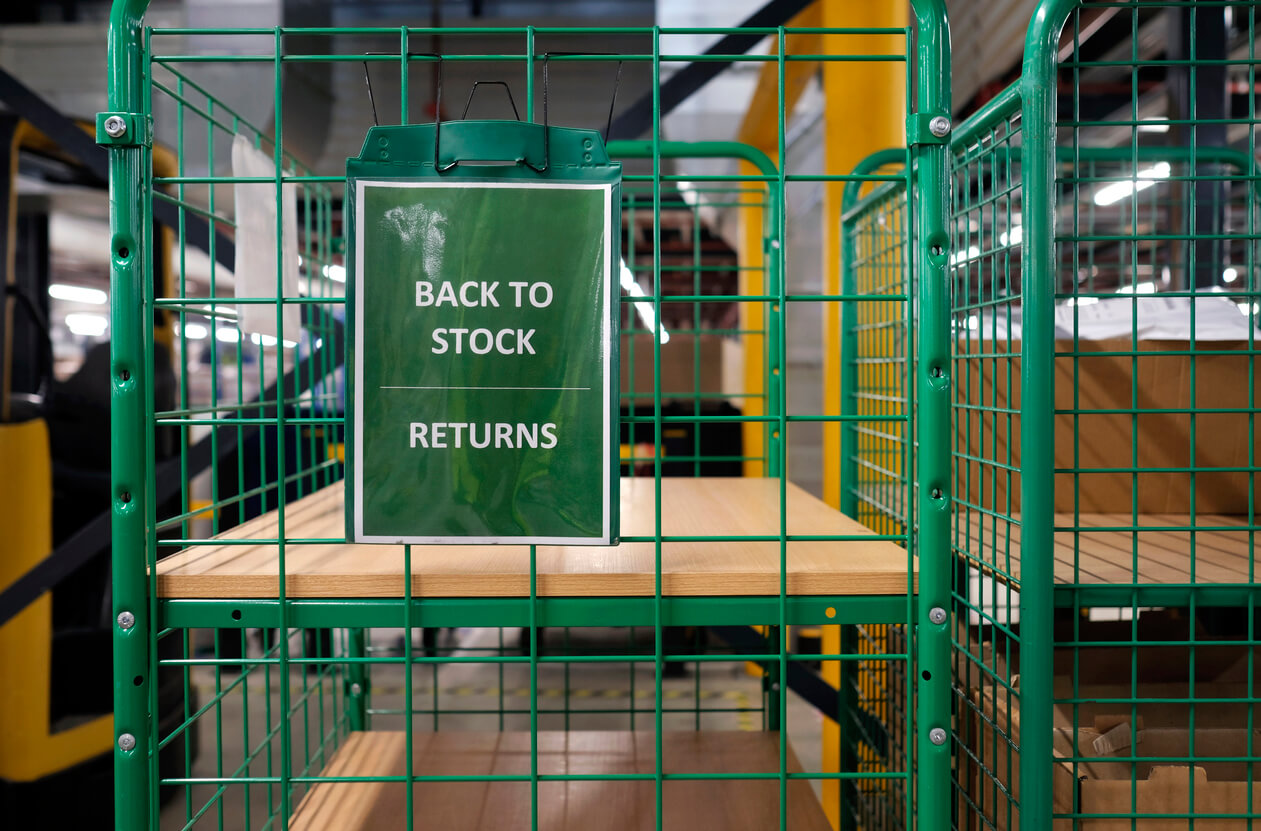 Returns rail in a warehouse